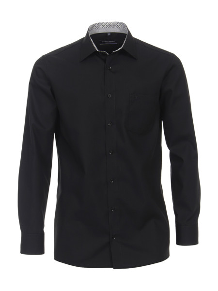 Chemise CasaModa COMFORT FIT UNI POPELINE noir avec col Kent en coupe classique