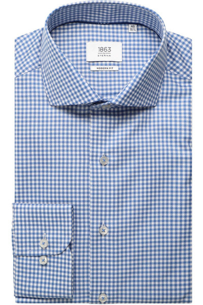 Chemise Eterna MODERN FIT TWILL bleu clair avec col Italien en coupe moderne