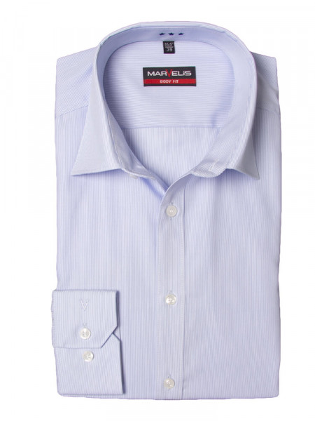 Chemise Marvelis BODY FIT MILLE RAYÈ bleu clair avec col New York Kent en coupe étroite