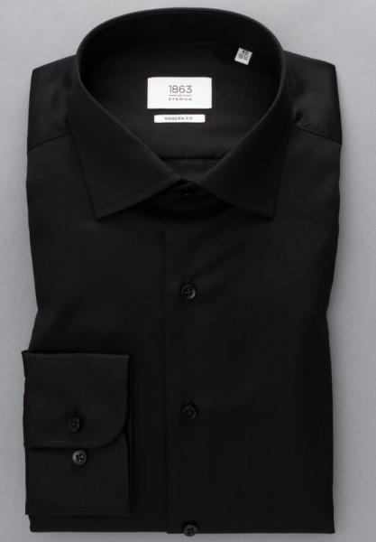 Chemise Eterna MODERN FIT TWILL noir avec col Classic Kent en coupe moderne