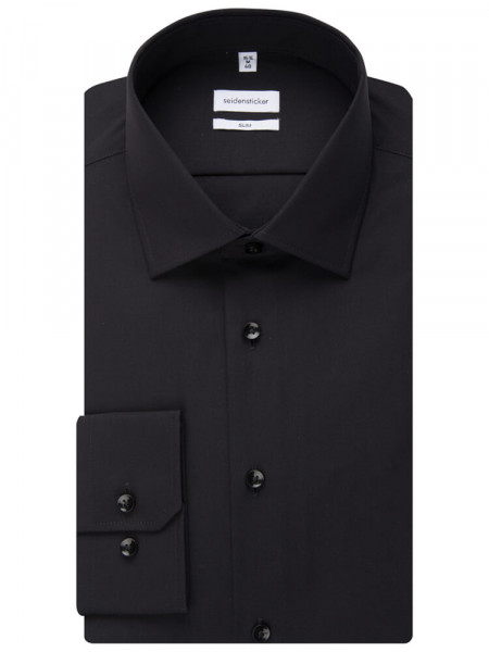 SEIDENSTICKER Slim Fit Chemise Noir Business Kent Popeline - Vue 4