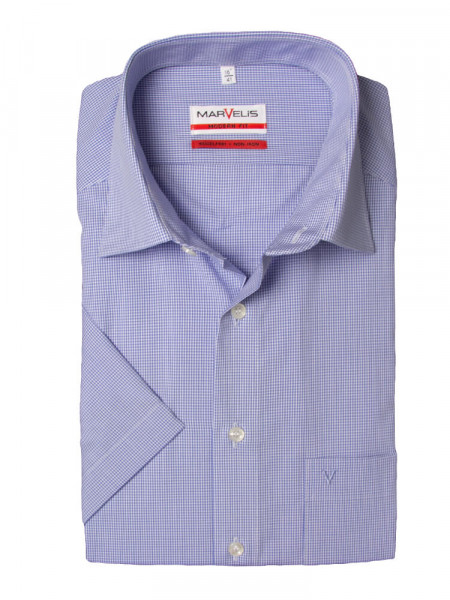 Chemise Marvelis MODERN FIT UNI POPELINE bleu clair avec col Nouveau Kent en coupe moderne