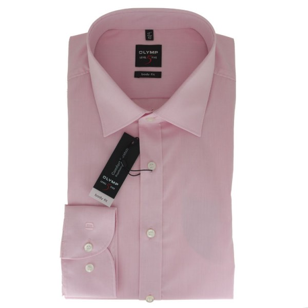 Chemise OLYMP Level Five body fit CHAMBRAY rose avec col New York Kent en coupe étroite