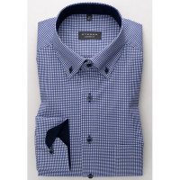 Chemise Eterna COMFORT FIT TWILL CARREAU bleu foncé avec col Button Down en coupe classique