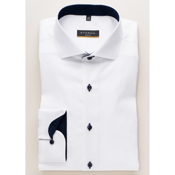 Chemise Eterna SLIM FIT BEAUX OXFORD blanc avec col Italien en coupe étroite