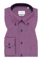Chemise Eterna MODERN FIT VICHY POPELINE rouge avec col Button Down en coupe moderne