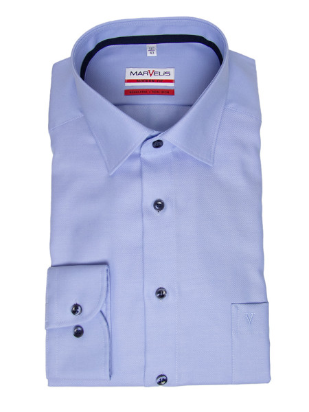 Chemise Marvelis MODERN FIT TWILL bleu clair avec col Nouveau Kent en coupe moderne