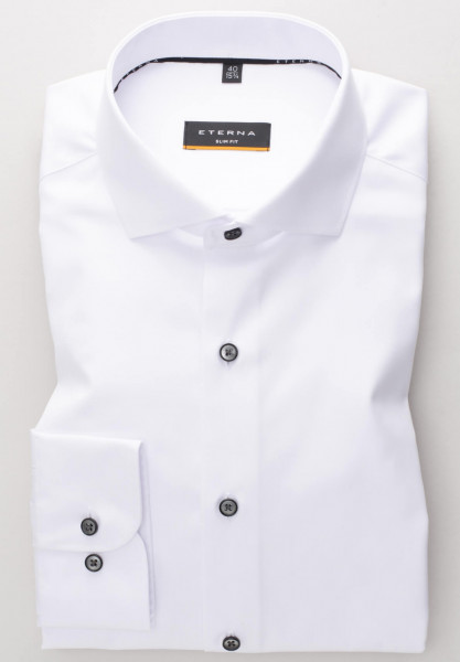 Chemise Eterna SLIM FIT TWILL blanc avec col Italien en coupe étroite