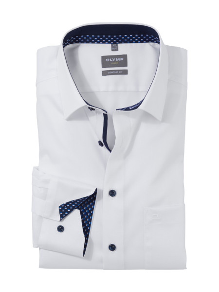 Chemise Olymp COMFORT FIT UNI POPELINE blanc avec col Nouveau Kent en coupe classique