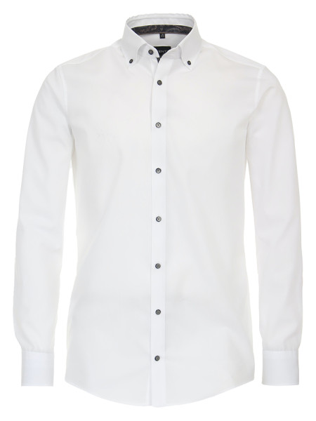 Chemise Venti MODERN FIT UNI POPELINE blanc avec col Button Down en coupe moderne