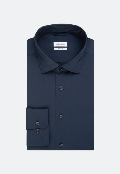 Chemise Seidensticker REGULAR FIT UNI STRETCH bleu foncé avec col Kent en coupe classique