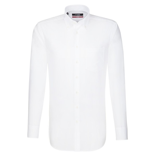 Chemise Seidensticker REGULAR UNI POPELINE blanc avec col Button Down en coupe moderne