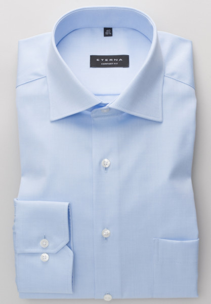 Chemise Eterna COMFORT FIT TWILL bleu clair avec col Classic Kent en coupe classique