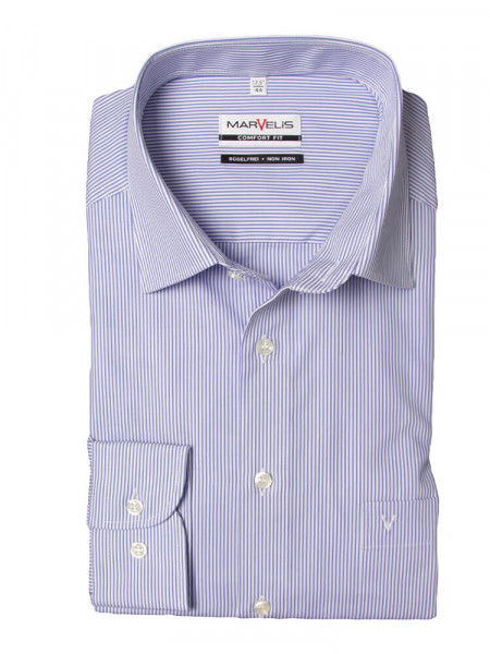 Chemise Marvelis COMFORT FIT UNI POPELINE bleu clair avec col Nouveau Kent en coupe classique