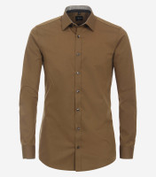 Chemise Venti BODY FIT UNI POPELINE beige avec col Kent en coupe étroite