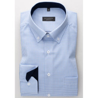 Chemise Eterna COMFORT FIT TWILL CARREAU bleu clair avec col Button Down en coupe classique