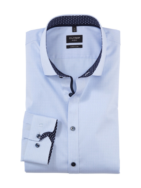 Chemise Olymp SUPER SLIM UNI POPELINE bleu clair avec col Kent moderne en coupe super étroite