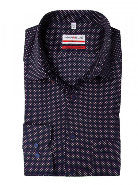 Chemise Marvelis MODERN FIT UNI POPELINE bleu foncé avec col Nouveau Kent en coupe moderne