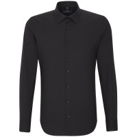 Chemise Seidensticker X-SLIM UNI POPELINE noir avec col Business Kent en coupe super étroite