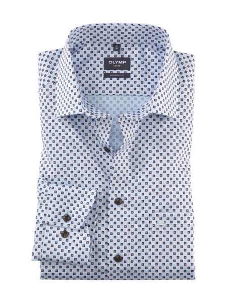 Chemise Olymp MODERN FIT PRINT bleu clair avec col Global Kent en coupe moderne