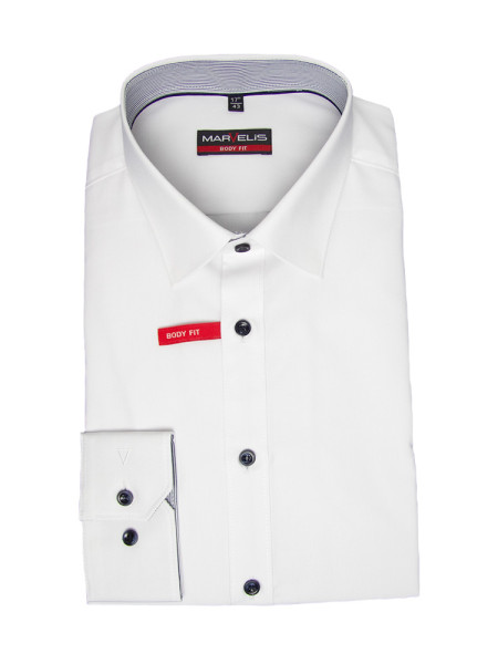 Chemise Marvelis BODY FIT UNI POPELINE blanc avec col New York Kent en coupe étroite