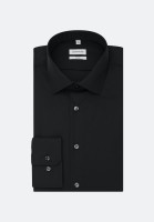 Chemise Seidensticker EXTRA SLIM UNI POPELINE noir avec col Business Kent en coupe super étroite