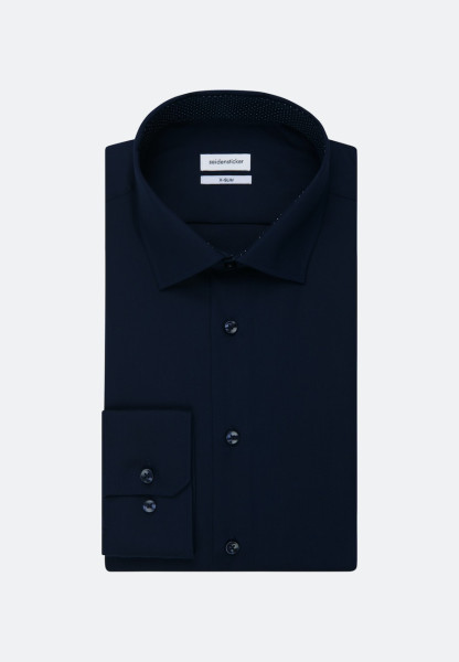 Chemise Seidensticker EXTRA SLIM UNI POPELINE bleu foncé avec col Business Kent en coupe super étroite
