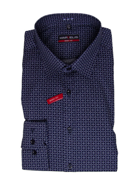 Chemise Marvelis BODY FIT UNI POPELINE bleu foncé avec col New York Kent en coupe étroite