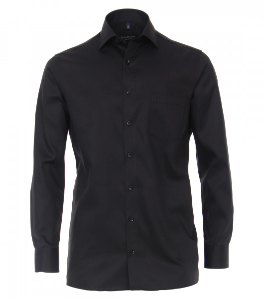 Chemise CasaModa COMFORT FIT TWILL noir avec col Kent en coupe classique