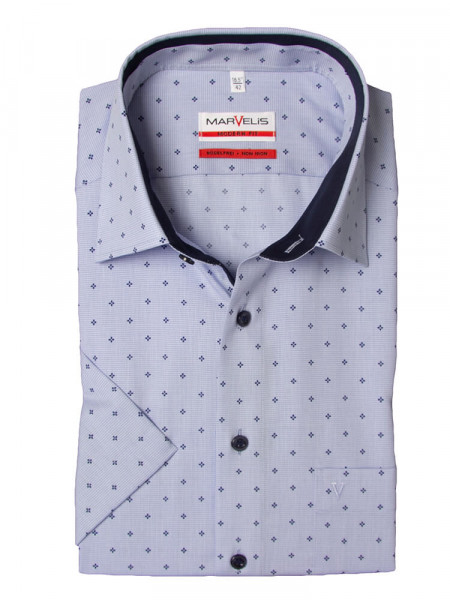 Chemise Marvelis MODERN FIT PRINT bleu clair avec col Nouveau Kent en coupe moderne