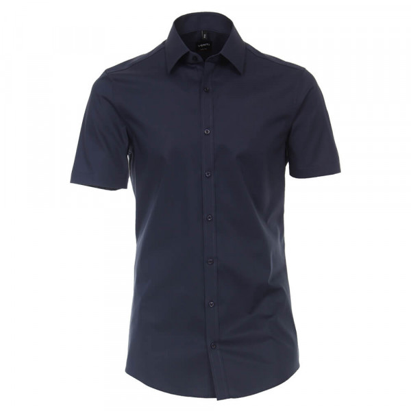 Chemise Venti BODY FIT UNI POPELINE bleu foncé avec col Kent en coupe étroite