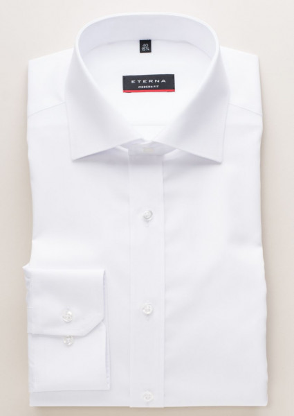 Chemise Eterna MODERN FIT UNI POPELINE blanc avec col Classic Kent en coupe moderne