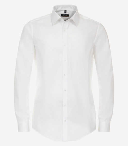 Chemise Redmond SLIM FIT UNI POPELINE blanc avec col Kent en coupe étroite