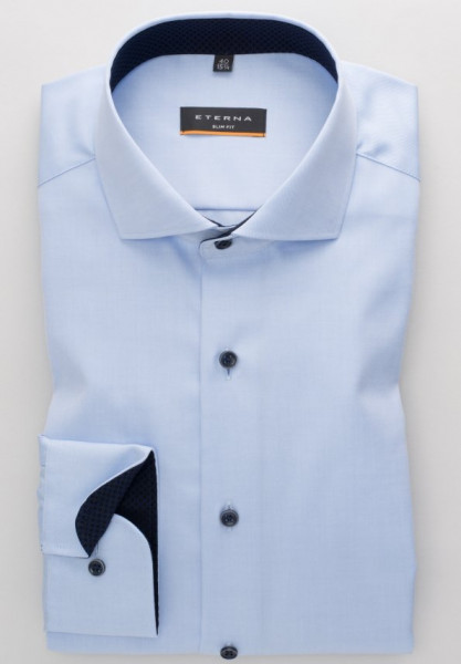 Chemise Eterna SLIM FIT TWILL bleu clair avec col Italien en coupe étroite