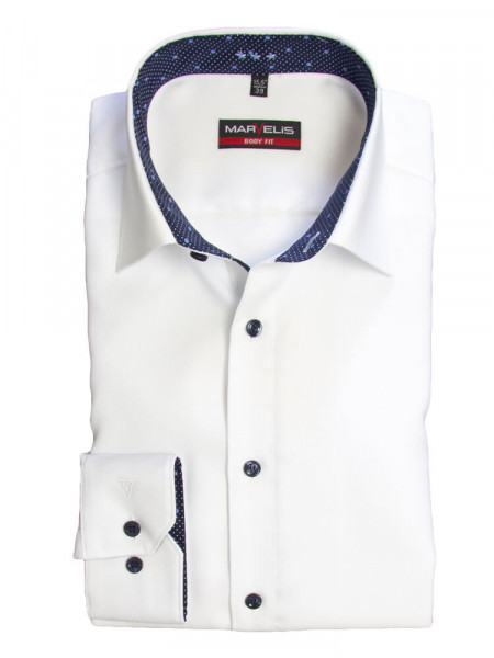 Chemise Marvelis BODY FIT STRUCTURE blanc avec col New York Kent en coupe étroite