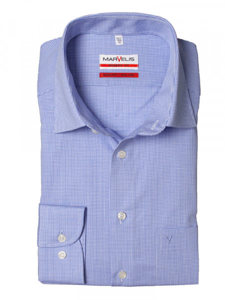 Chemise Marvelis MODERN FIT UNI POPELINE bleu clair avec col Nouveau Kent en coupe moderne