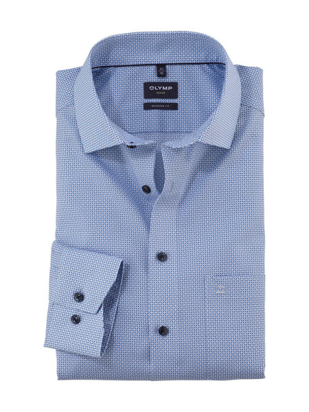 Chemise Olymp LUXOR modern fit PRINT bleu clair avec col Global Kent en coupe moderne