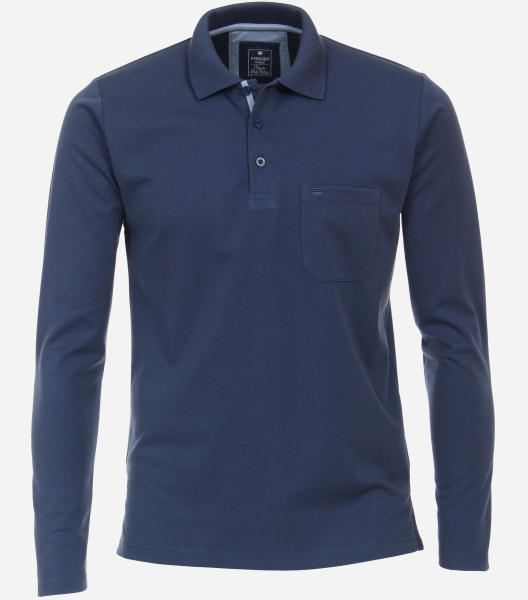 Polo Redmond REGULAR FIT UNI STRETCH bleu foncé avec col Italien en coupe classique