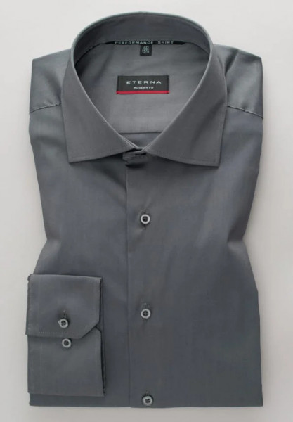 Chemise Eterna MODERN FIT UNI STRETCH gris avec col Classic Kent en coupe moderne