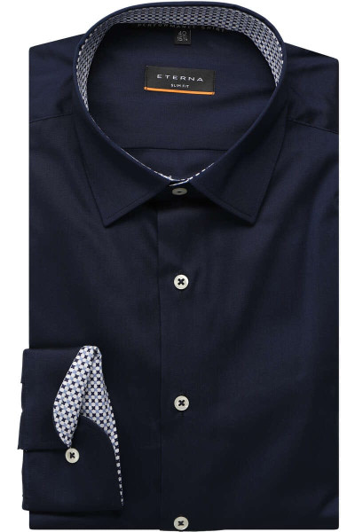 Chemise Eterna SLIM FIT UNI STRETCH bleu foncé avec col Kent moderne en coupe étroite
