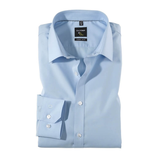 Chemise OLYMP No. Six super slim UNI POPELINE bleu clair avec col Urban Kent en coupe super étroite