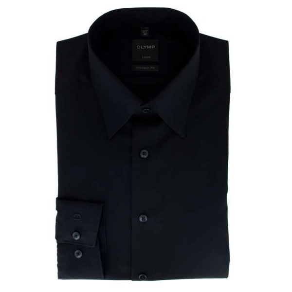 Chemise OLYMP Luxor modern fit UNI POPELINE noir avec col Nouveau Kent en coupe moderne