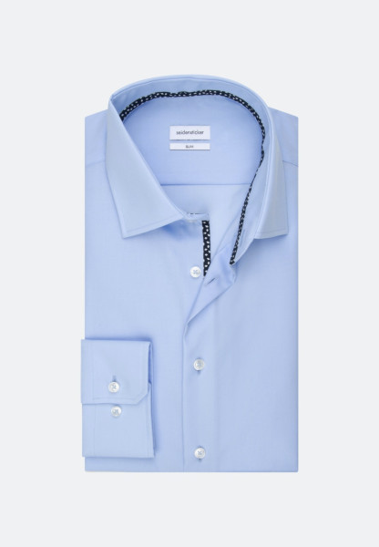Chemise Seidensticker SLIM FIT UNI POPELINE bleu clair avec col Business Kent en coupe étroite