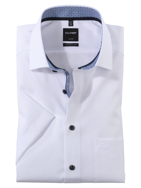 Chemise OLYMP MODERN FIT UNI POPELINE blanc avec col Global Kent en coupe moderne