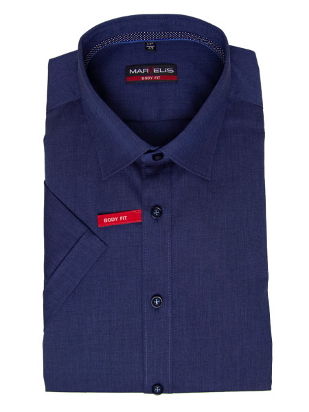 Chemise Marvelis BODY FIT UNI POPELINE bleu foncé avec col New York Kent en coupe étroite