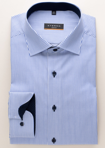 Chemise Eterna SLIM FIT TWILL BANDES bleu moyen avec col Classic Kent en coupe étroite