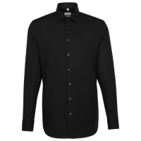 Chemise Seidensticker SLIM FIT UNI POPELINE noir avec col Business Kent en coupe étroite