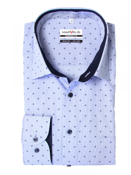Chemise Marvelis COMFORT FIT PRINT bleu clair avec col Nouveau Kent en coupe classique