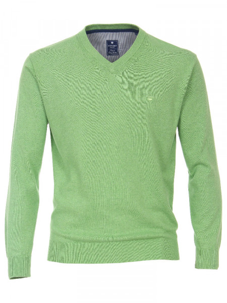 Pull Redmond REGULAR FIT MELANGE vert avec col Col en V en coupe classique