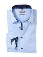Chemise Olymp COMFORT FIT UNI POPELINE bleu clair avec col Nouveau Kent en coupe classique